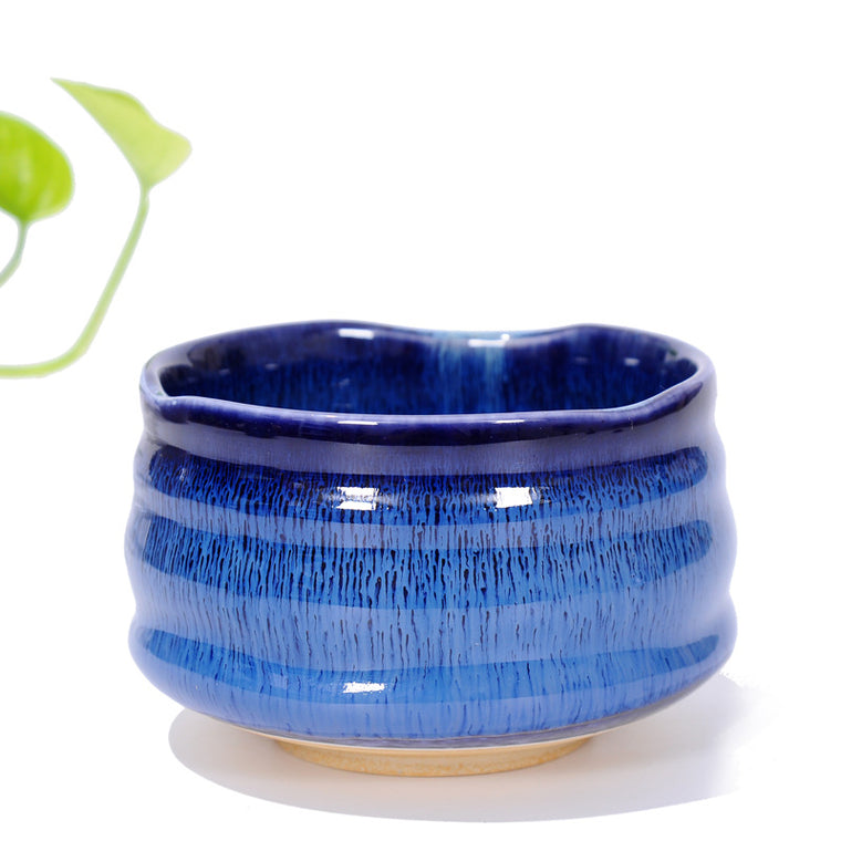 Matcha Bowl Glazed Green Tea Chawan for Japanese Tea Ceremony （Navy Blue）