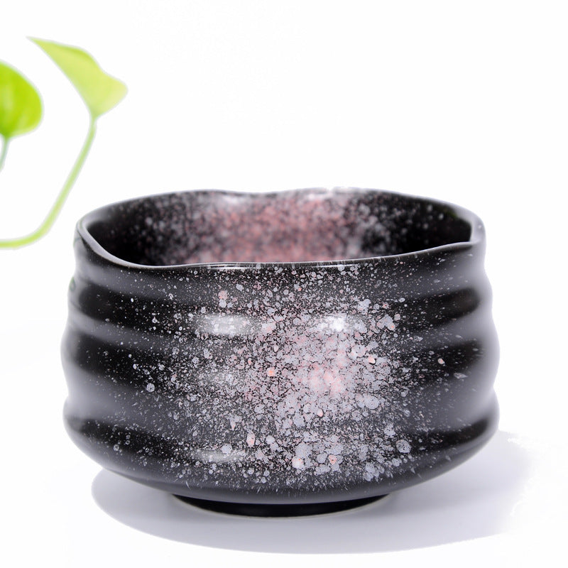 Matcha Bowl Glazed Green Tea Chawan for Japanese Tea Ceremony (Black&Pink)