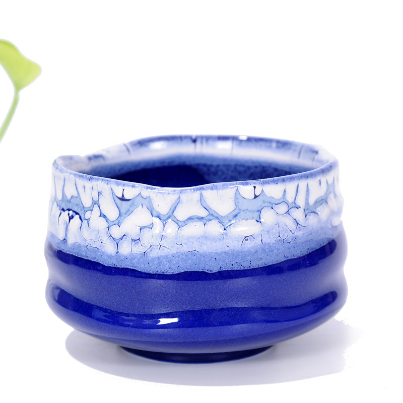 Matcha Bowl Glazed Green Tea Chawan for Japanese Tea Ceremony (Blue&White)
