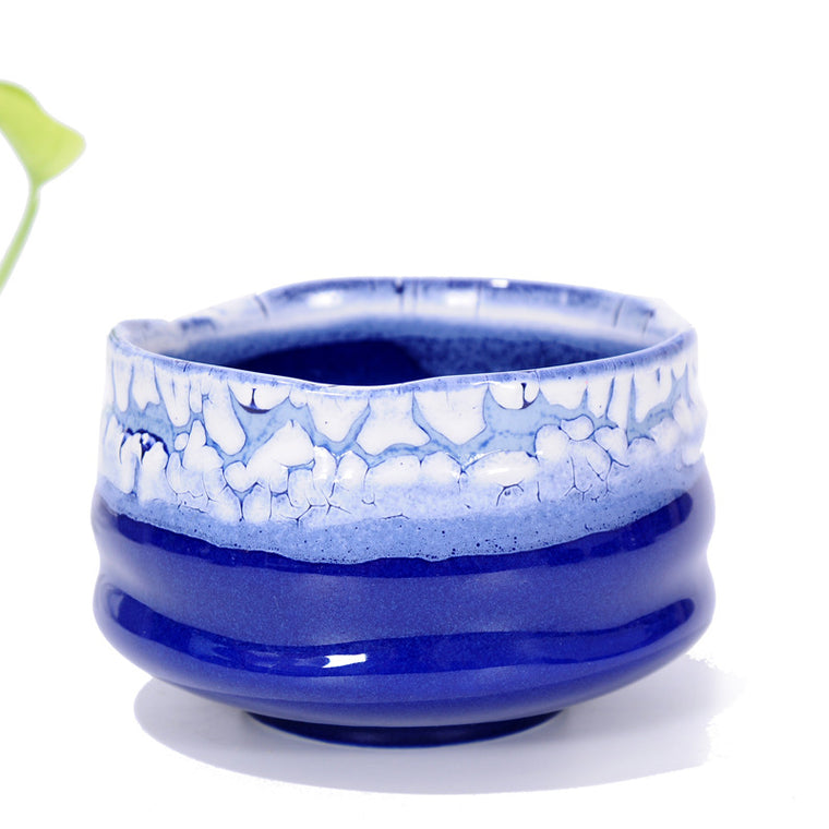 Matcha Bowl Glazed Green Tea Chawan for Japanese Tea Ceremony (Blue&White)